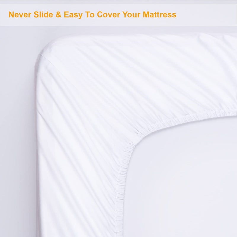 MILDLY 100% Long-Staple Cotton Fitted Sheet Only, Pure White Full Size Fitted Sheet, Bottom Sheet Wrinkle Free Elastic Mattress Protector Cover - Image 4